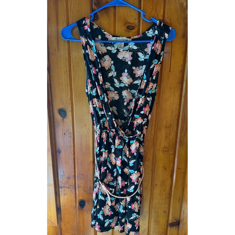 American Rag Floral Print Dress Sleeveless‎ Black Peach Medium Sundress